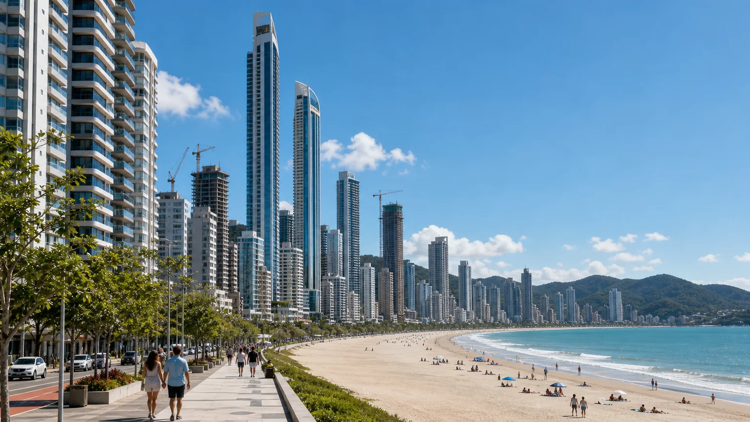 Imagen conceptual de una orla de Itapema más verticalizada después del alargamiento de Meia Praia