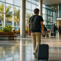 Persona llegando a Brasil con maleta para empezar una nueva vida