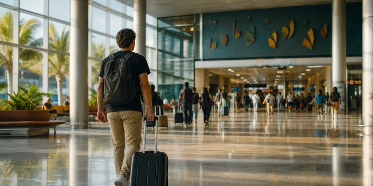 Persona llegando a Brasil con maleta para empezar una nueva vida