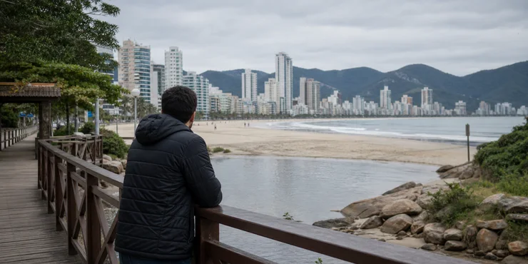 Persona mirando Itapema desde una pasarela junto a la playa
