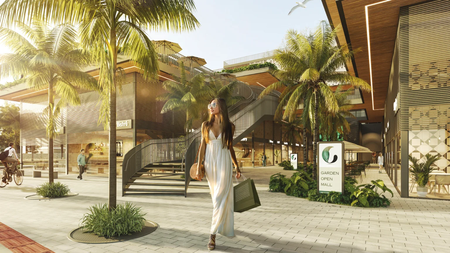 Render del acceso del Garden Open Mall en Meia Praia