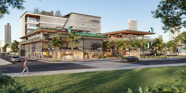 Render exterior del Garden Open Mall, futuro Shopping Meia Praia en Itapema